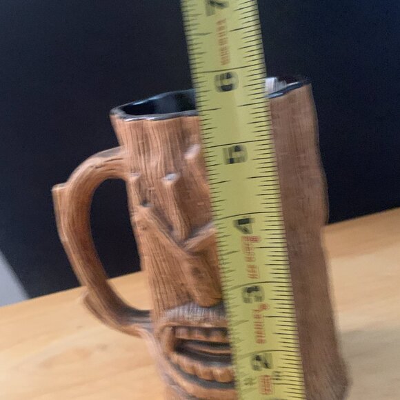 Vintage 3D brown tree trunk mug w/ open mouth & teeth, animated forest friends - Picture 8 of 10